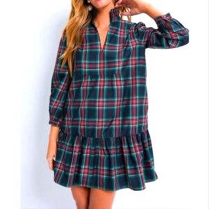 Tuckernuck HIGHLAND TARTAN PALMERSTON  Plaid Mini Dress - Green and Red SIZE XS